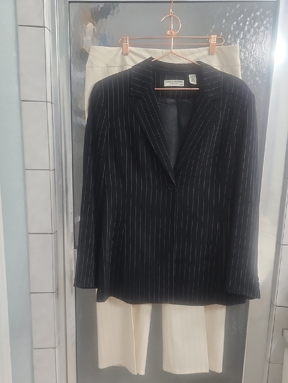 Valerie Stevens Black Blazer with Cream Pinstripes